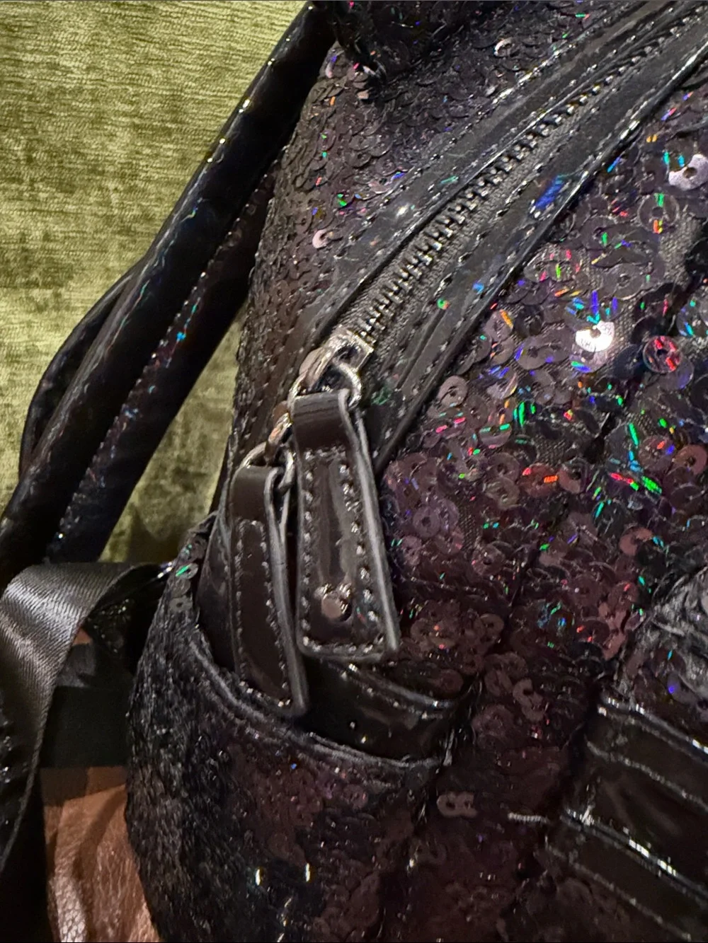 Disney Black Holographic Sequin Minnie Ears Backpack with Black Bow and Straps